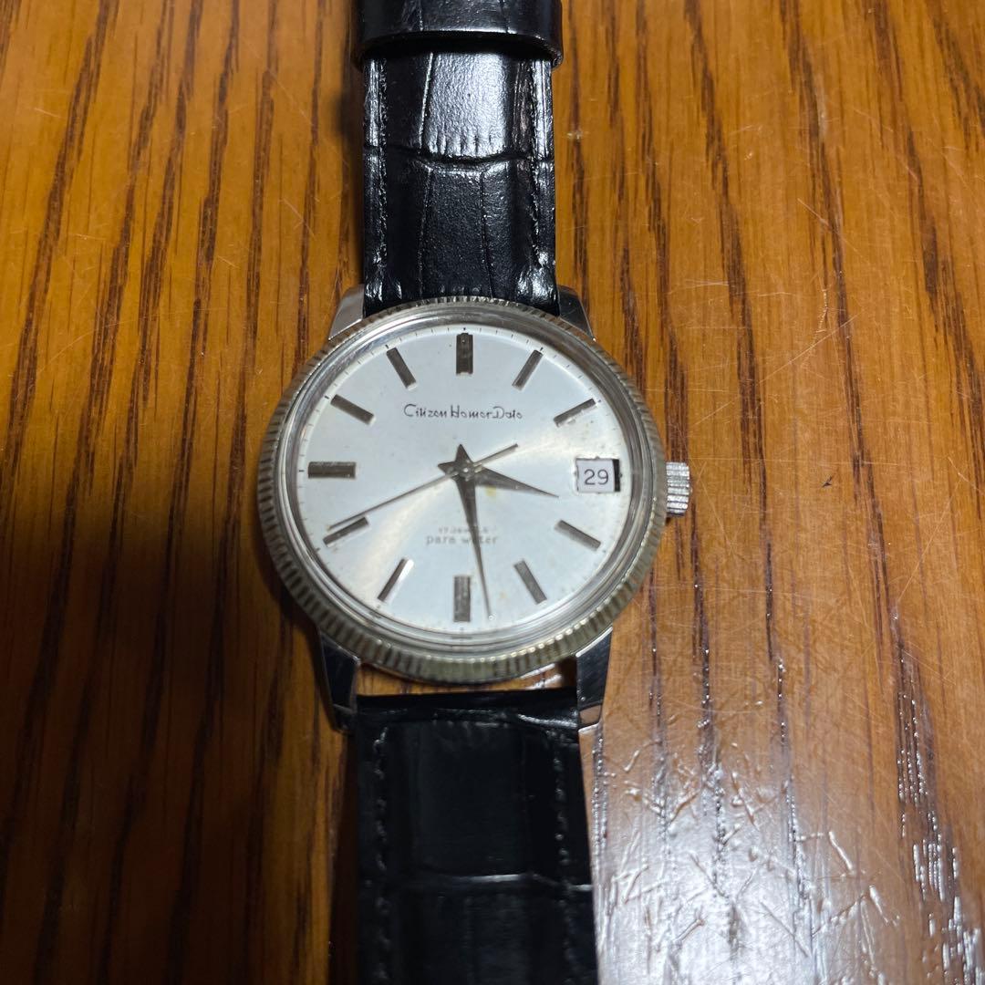 シチズンホーマーデイトフルーテッドベゼル手巻き希少スクリューバック　ビンテージ