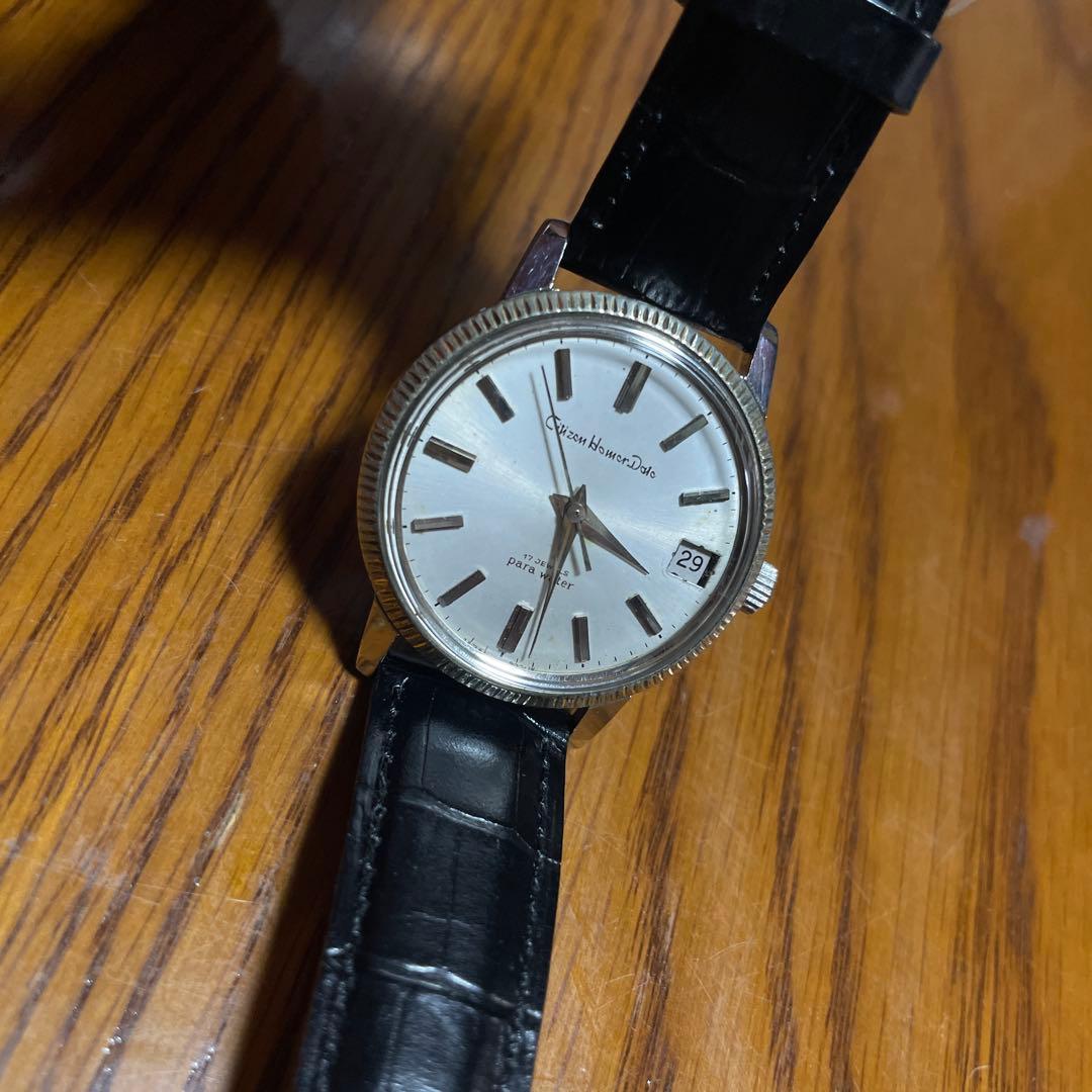 シチズンホーマーデイトフルーテッドベゼル手巻き希少スクリューバック　ビンテージ