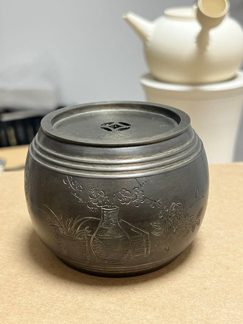 時代物 茶道具 在銘 建水 錫 ？唐物 古玩 古美術