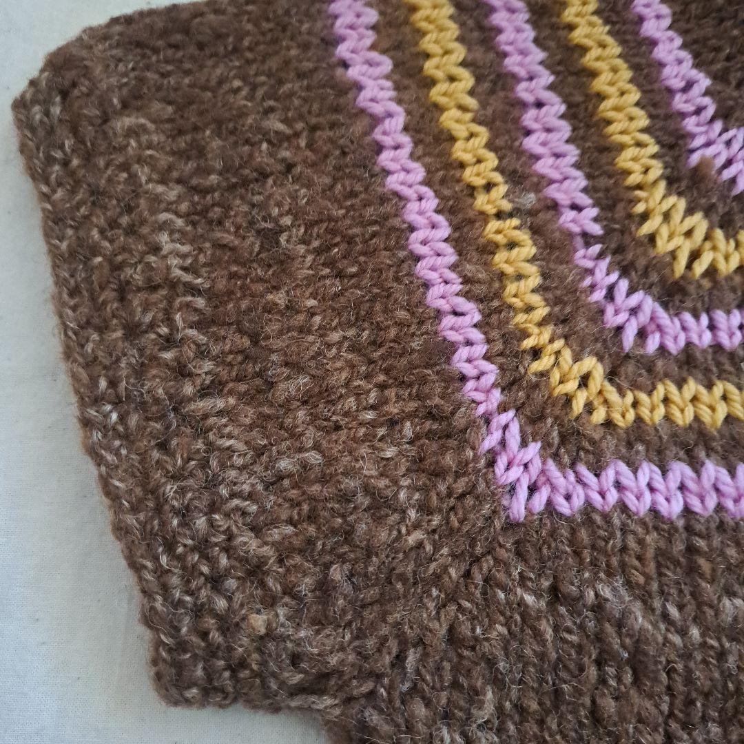 獣医学部　ベスト　半袖　手つむぎ　手編み　北里大学　ハンドメイド　毛糸　羊毛