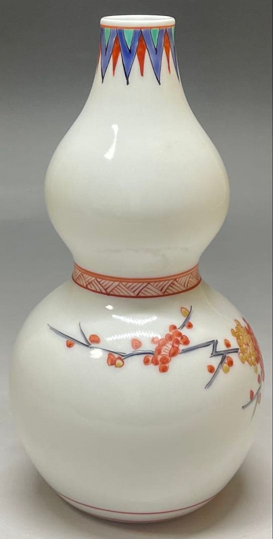 人間国宝　十四代　酒井田柿右衛門　濁手　梅鳥文　花瓶　共箱　栞　Y6466