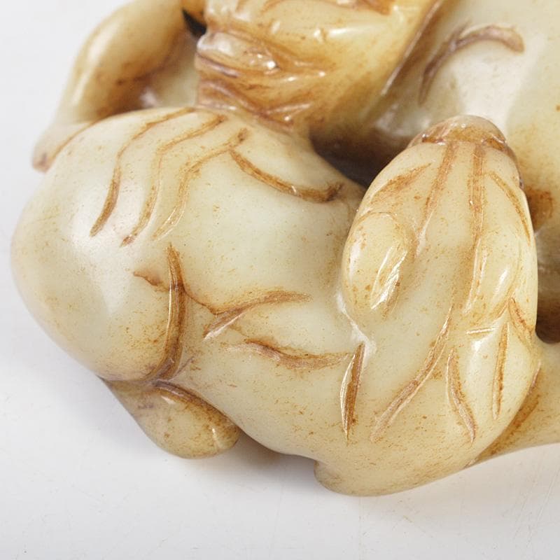 中国　玉石彫刻　犬刻　根付　紙鎮　置物　C　R7131E