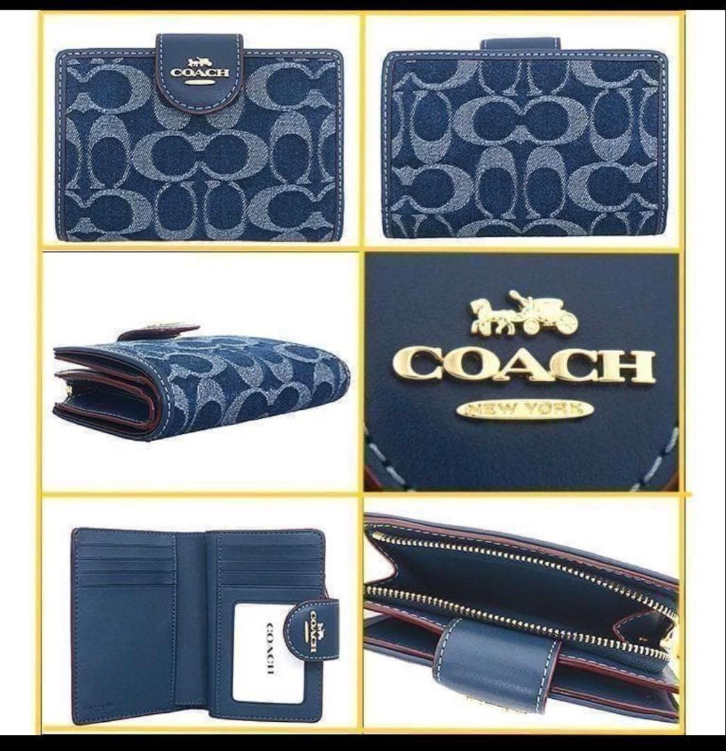 コーチ COACH ミディアム コーナージップ ウォレット シグネチャー デニム