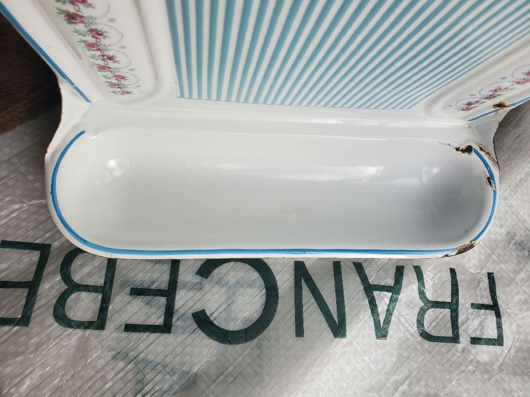 フランス　アンティーク　ホーロー　レードルラック　BB社　ローズガーランド