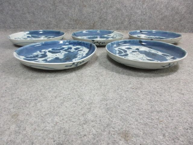 古伊万里 染付 ぶどう図 焼物皿 5枚 [B24419]