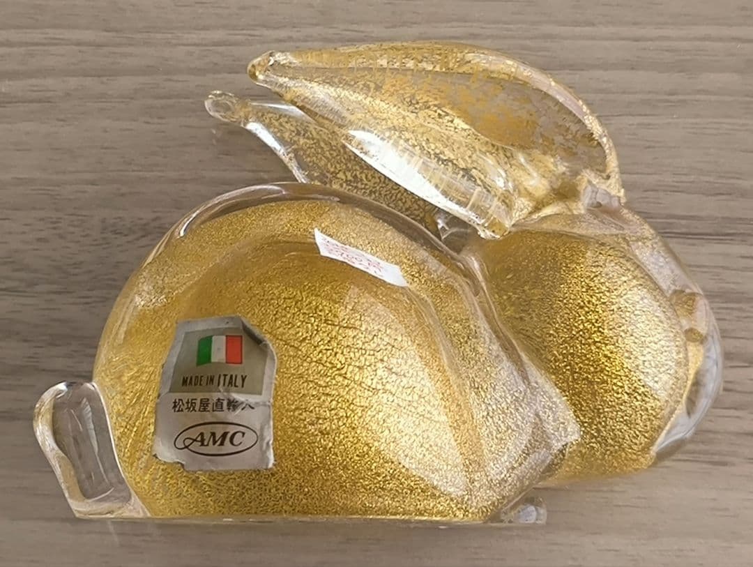 イタリア製 ムラノガラス 金彩 ウサギ 置物 フィギュリン ペーパーウエイト