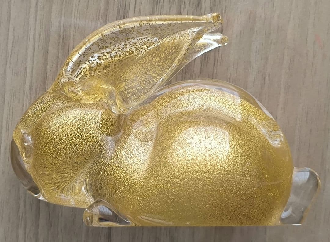 イタリア製 ムラノガラス 金彩 ウサギ 置物 フィギュリン ペーパーウエイト