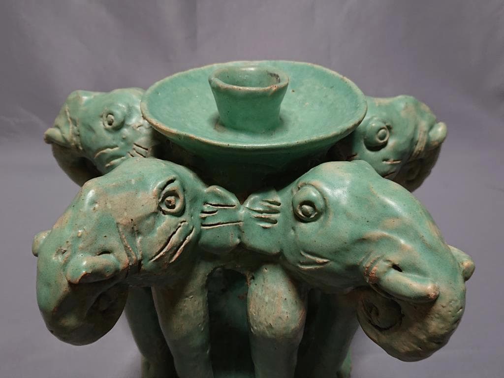 コレクター収集　　ミヤンマー　モン族　緑釉　五象燭台　15～16世紀