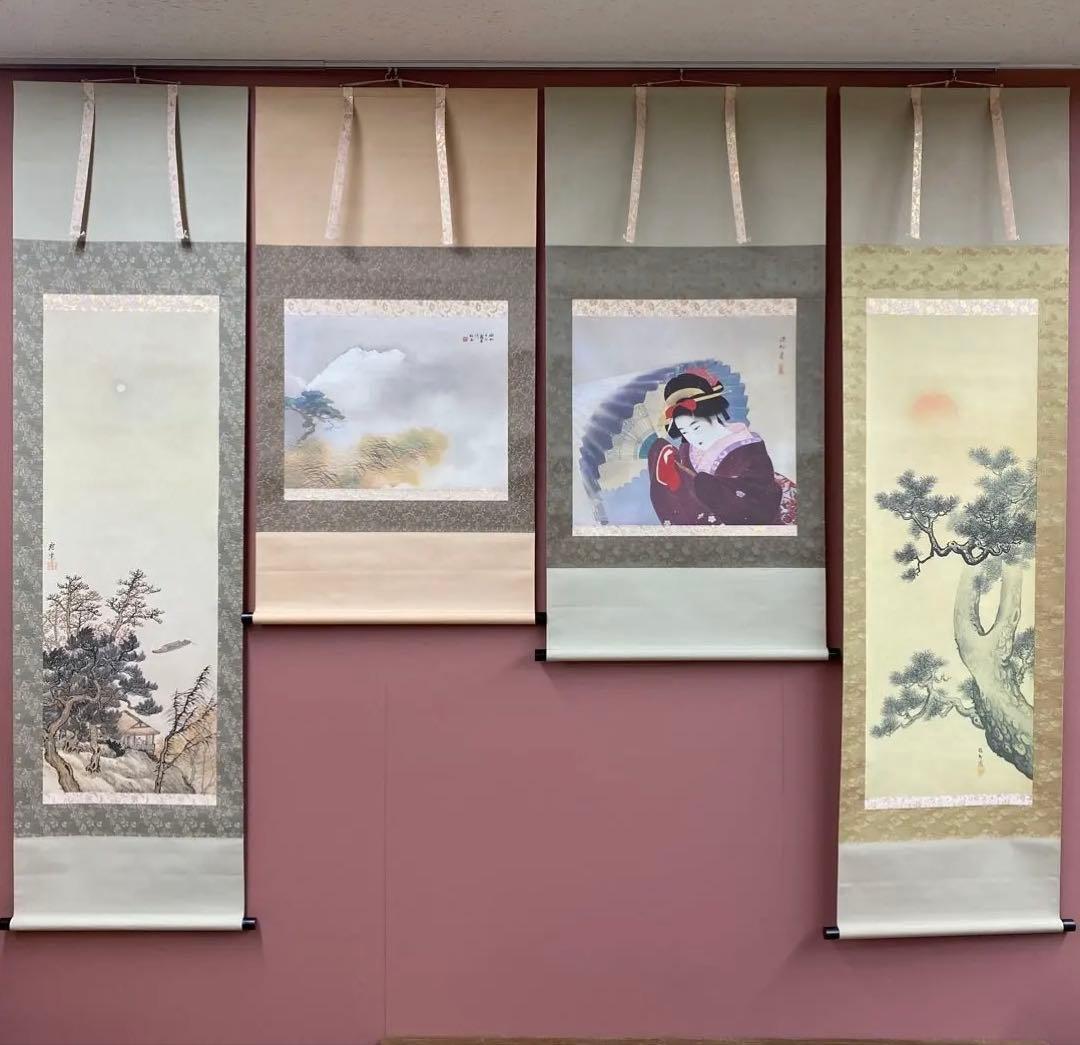 美品 掛け軸 駿府博物館所蔵 名画 12本セット 上村松篁・伊東深水など
