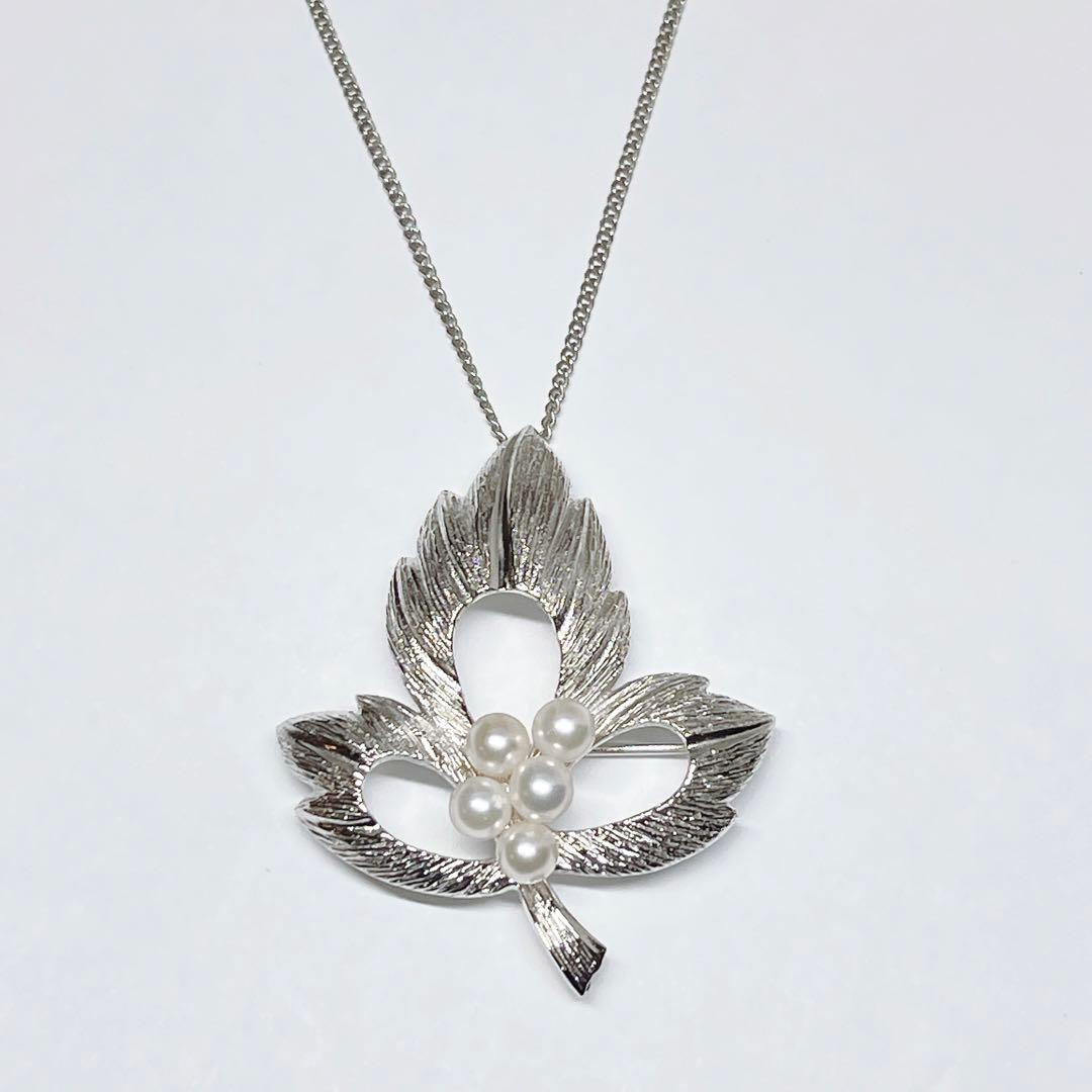 美品✨MIKIMOTO ミキモト パール　ブローチ　ネックレス　リーフ