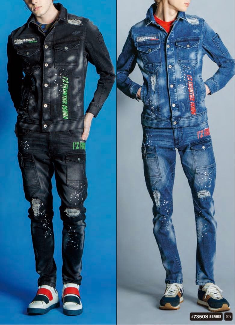 アイズフロンティア７３５０ＳデニムＧ　３Ｌ寸カーゴパンツ８8cm上下組インディゴ