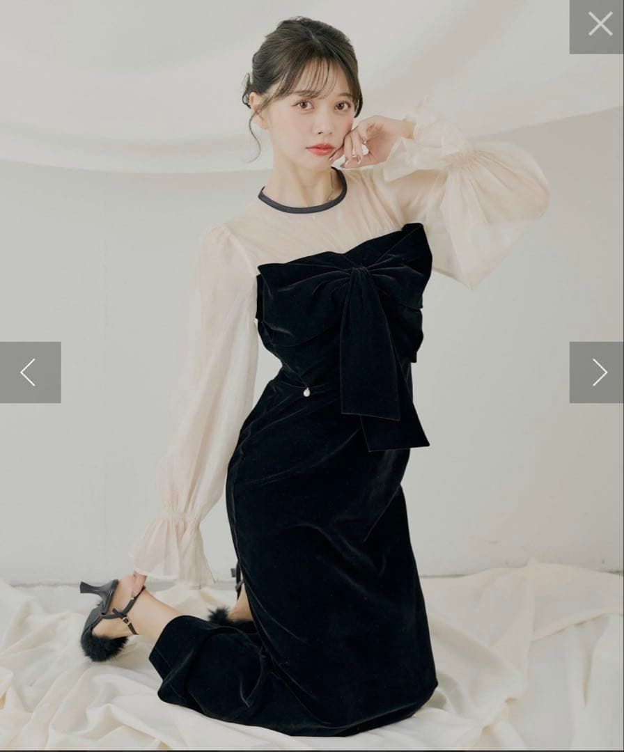 シアーリボンベロアワンピース/オケージョン 【SALON by Chico】チコ