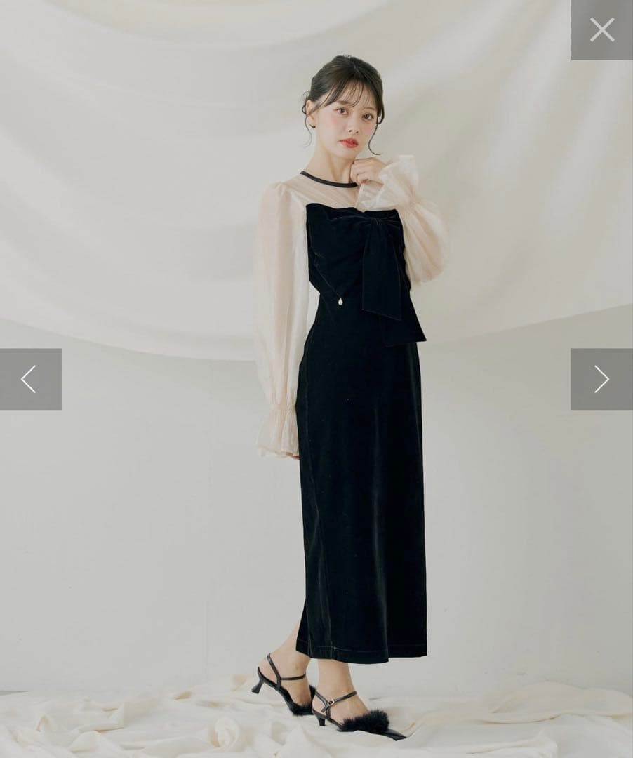 シアーリボンベロアワンピース/オケージョン 【SALON by Chico】チコ