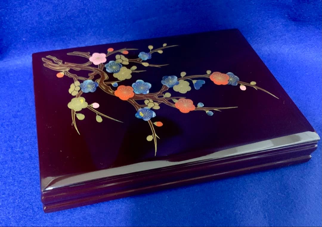 会津塗　螺鈿細工　小物入れ　電報入れ　茶色　梅花