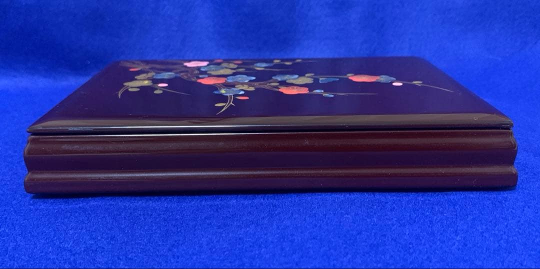 会津塗　螺鈿細工　小物入れ　電報入れ　茶色　梅花