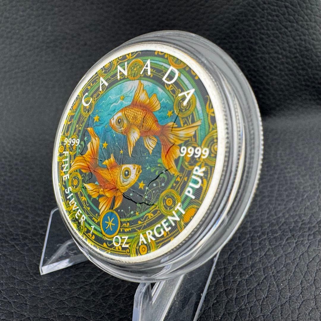 【paperbook】 メイプルリーフ 銀貨 カラー 金魚鉢で泳ぐ金魚