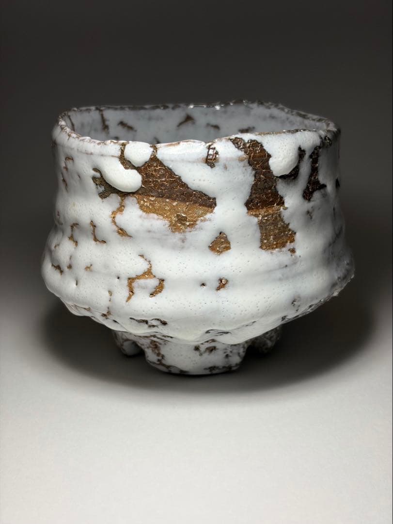 渋谷泥詩 作 萩焼 十文字割高台茶碗 白萩 鬼萩