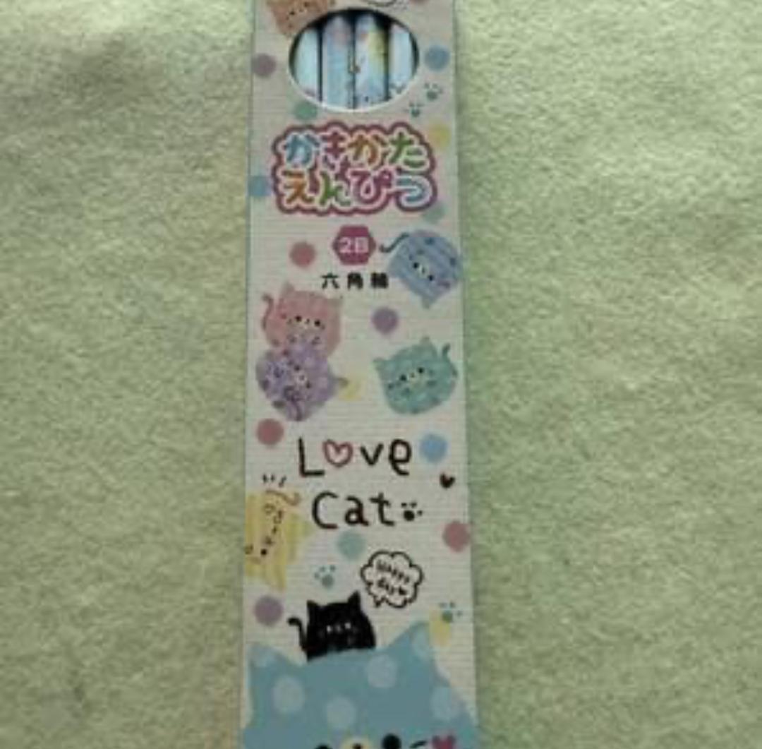 猫デザイン 六角形色鉛筆 2本入り