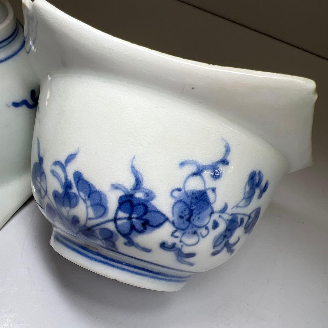 江戸中期　藍柿右衛門花唐草向付六客　木箱付　幅約10.5㎝東Y8-0123☆2F