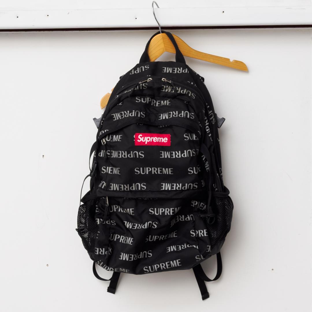 Supreme ロゴプリント バックパック 黒　16aw