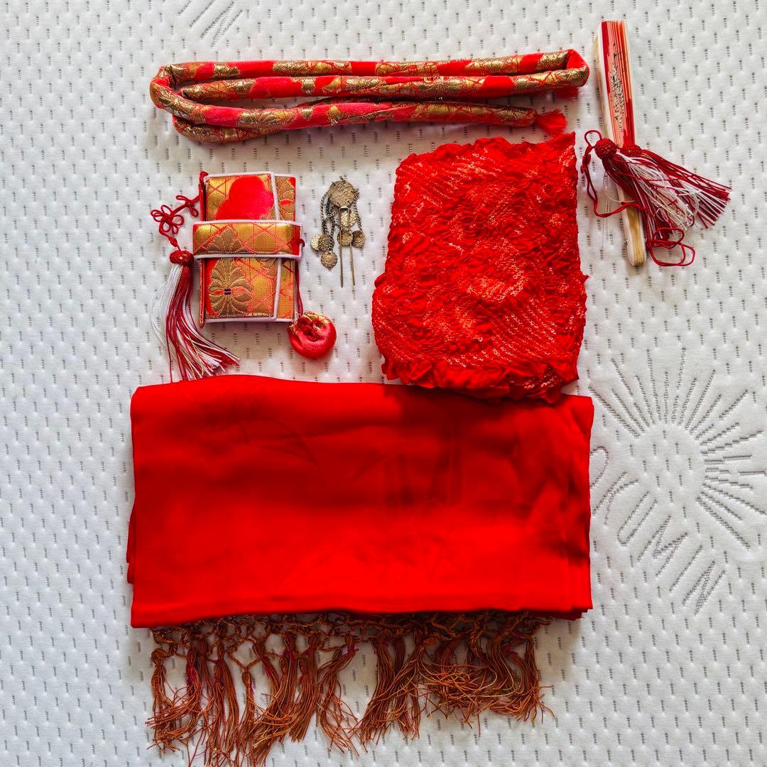 【七五三 七歳女の子　正絹　着物　帯　襦袢　草履バッグ　小物類】