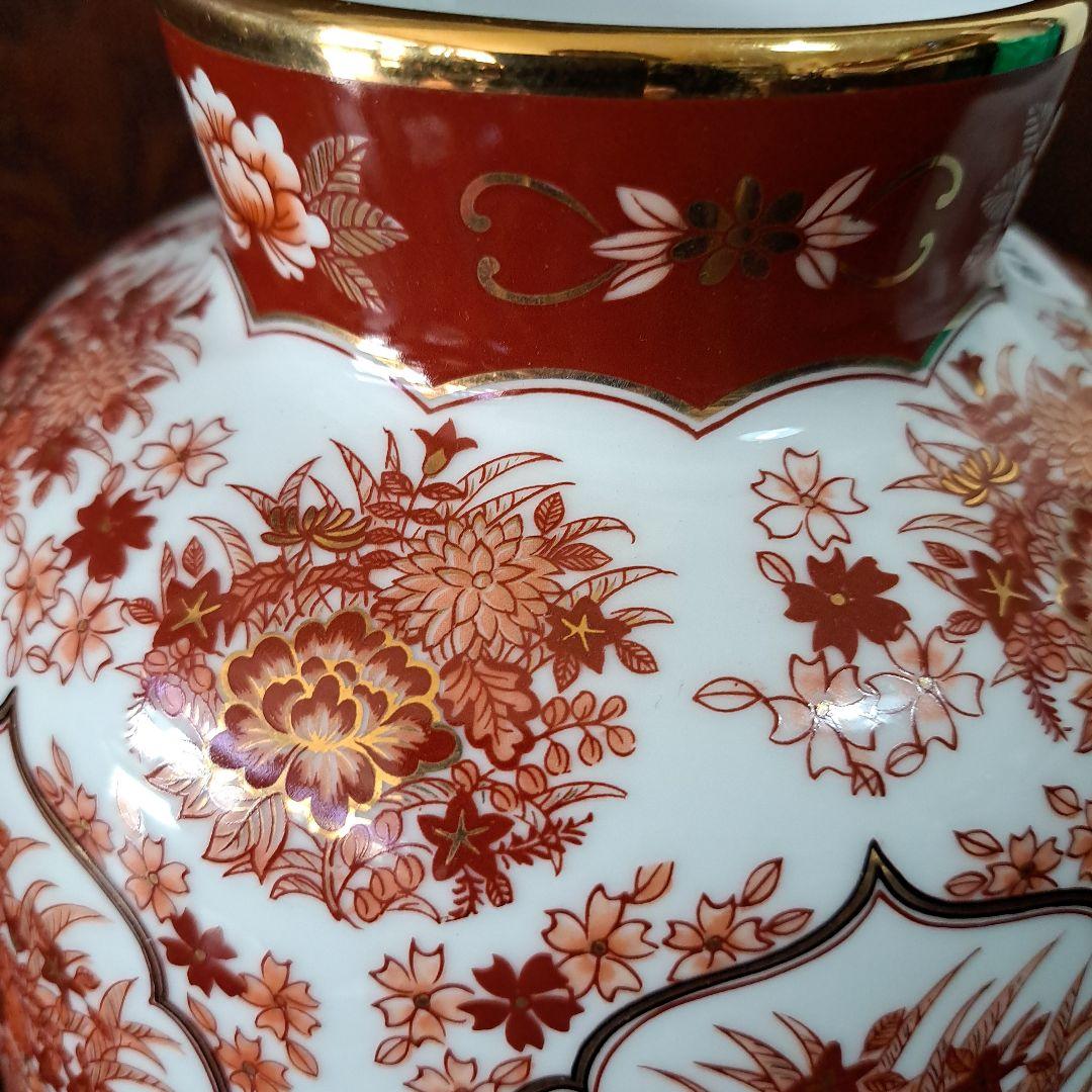 釉裏壺　六角飾瓶　　極上本金使用　金彩赤絵　　柴田陶器　唐花図　高さ32㎝