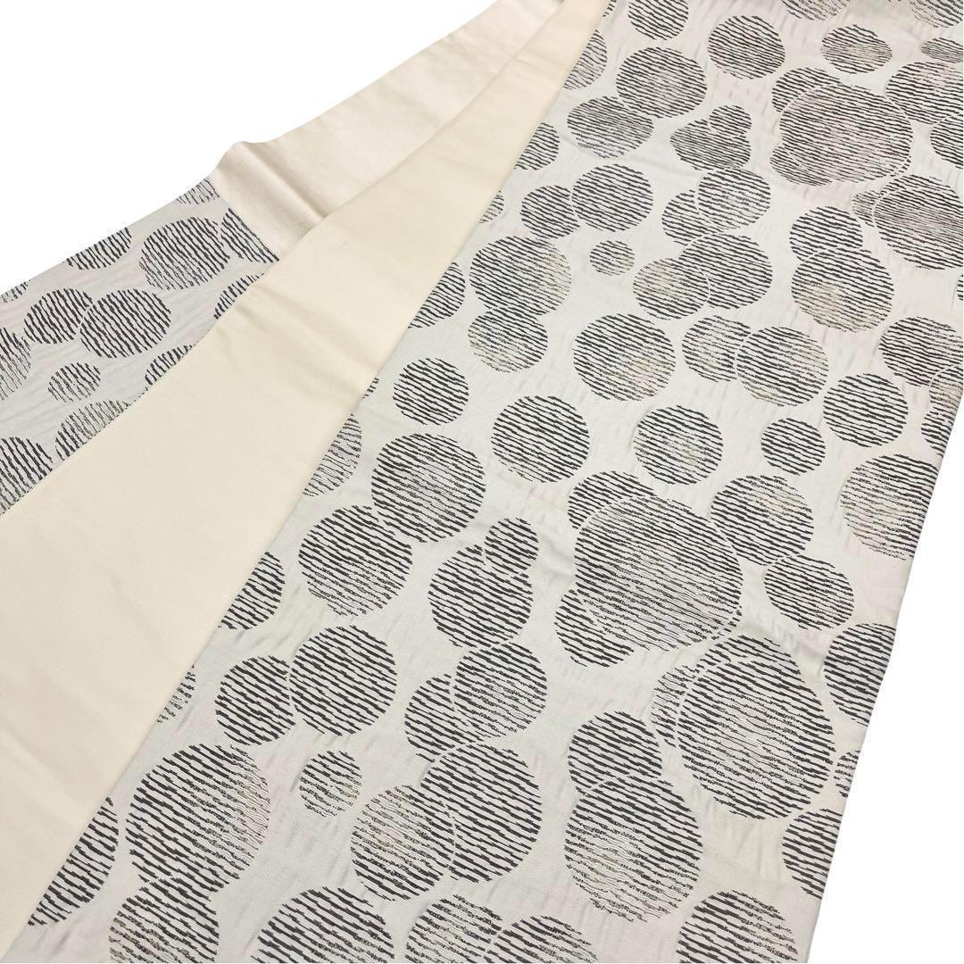 ☆ 袋帯 紅花染 横縞水玉模様 薄生成色 O-3722