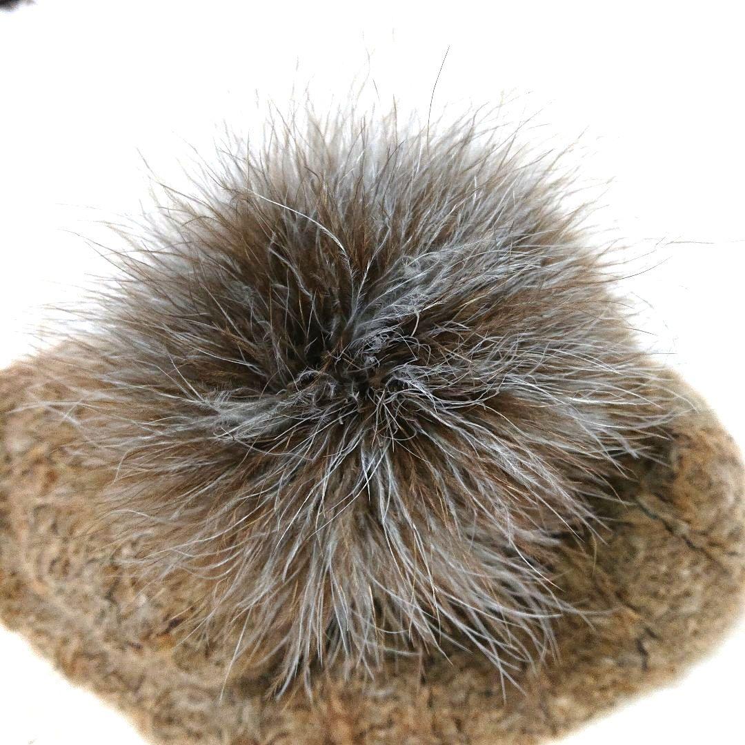 カシラ イタリア製 リアルファー モヘアニット 帽子 ブラウン