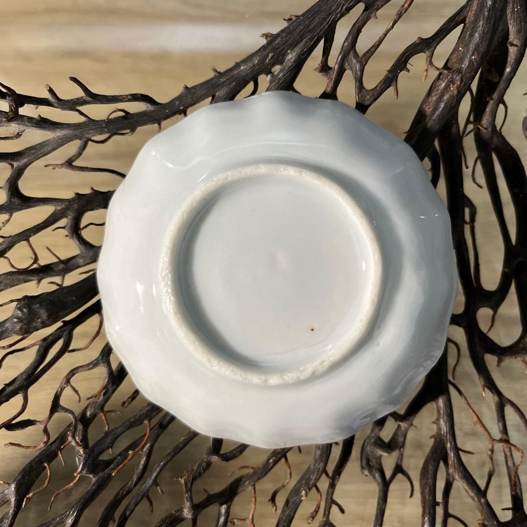 骨董　古伊万里　瀬戸　白磁　染付　波フチ　希少　陽刻　めで鯛　手塩皿　豆皿　３客