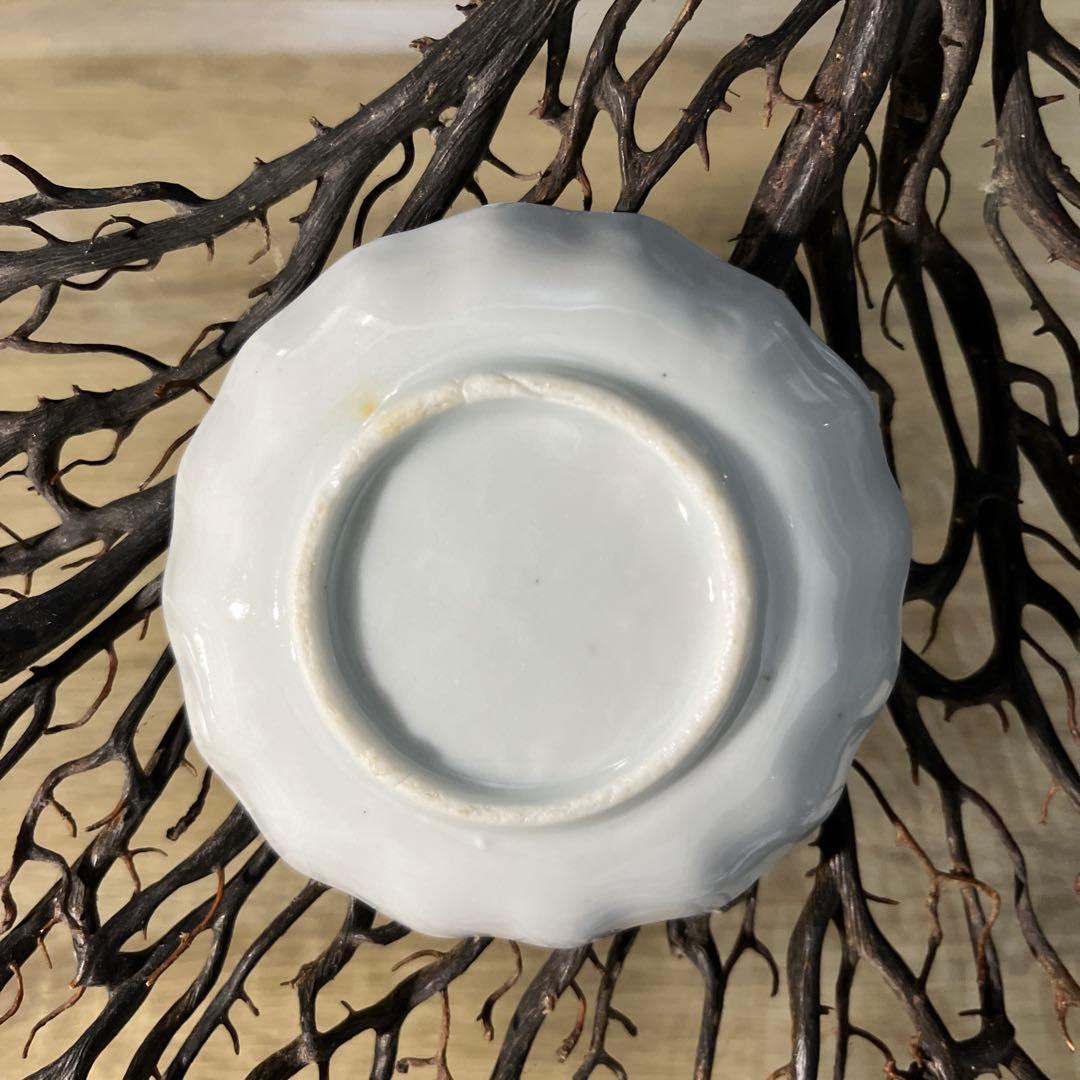 骨董　古伊万里　瀬戸　白磁　染付　波フチ　希少　陽刻　めで鯛　手塩皿　豆皿　３客