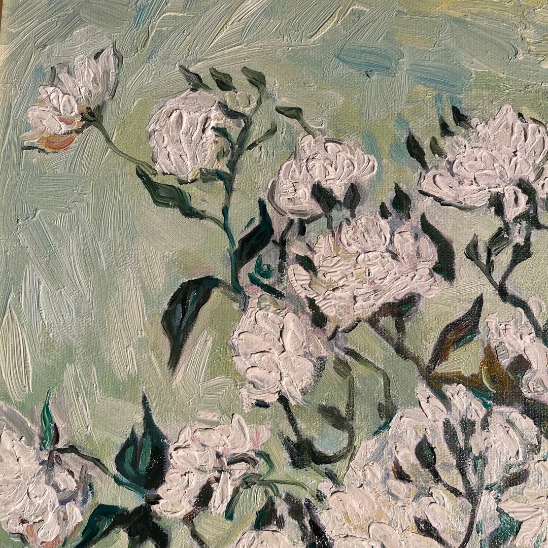 ★秀作★ 手書き油絵 ゴッホ 花瓶のバラ 額付 肉筆絵画 インテリア 油彩画