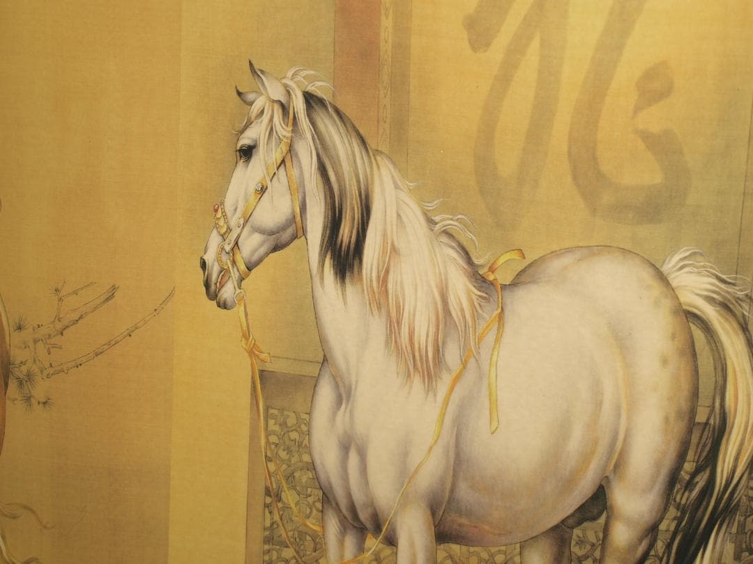 中国古美術 清時代　乾隆八駿図　人物掛け軸　激安骨董品　捲りBD682A13-2