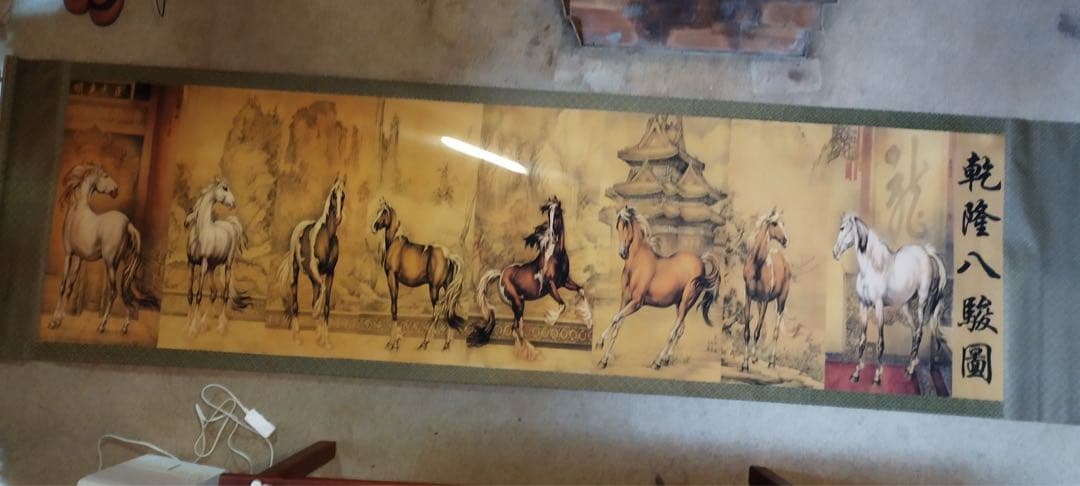 中国古美術 清時代　乾隆八駿図　人物掛け軸　激安骨董品　捲りBD682A13-2