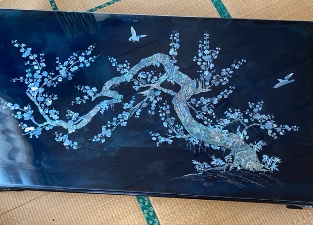 昭和レトロ ヴィンテージ　螺鈿細工 梅小鳥　木製漆塗り 座卓 センターテーブル
