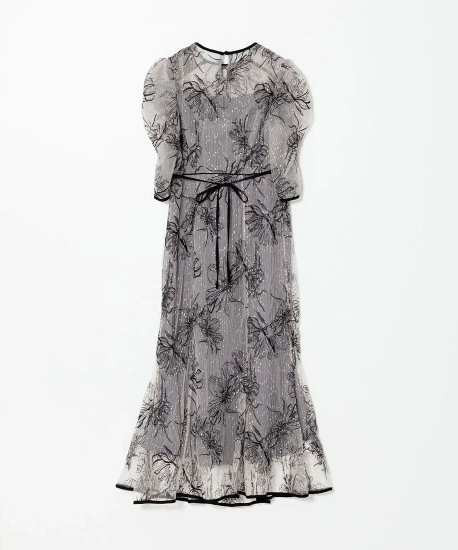 LEJA 花柄リボンパフスリーブマーメイドワンピースドレス M