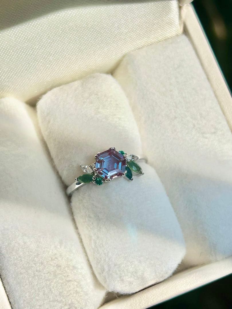 未使用◆アレキサンドライト＆モスアゲートリング　約11号