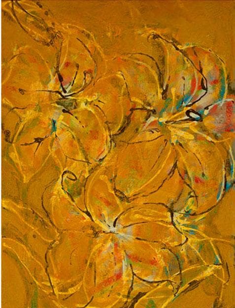 油絵 菅家令子 絵 絵画インテリア額付(青緑＋金色の枠) F4-090316ゆり