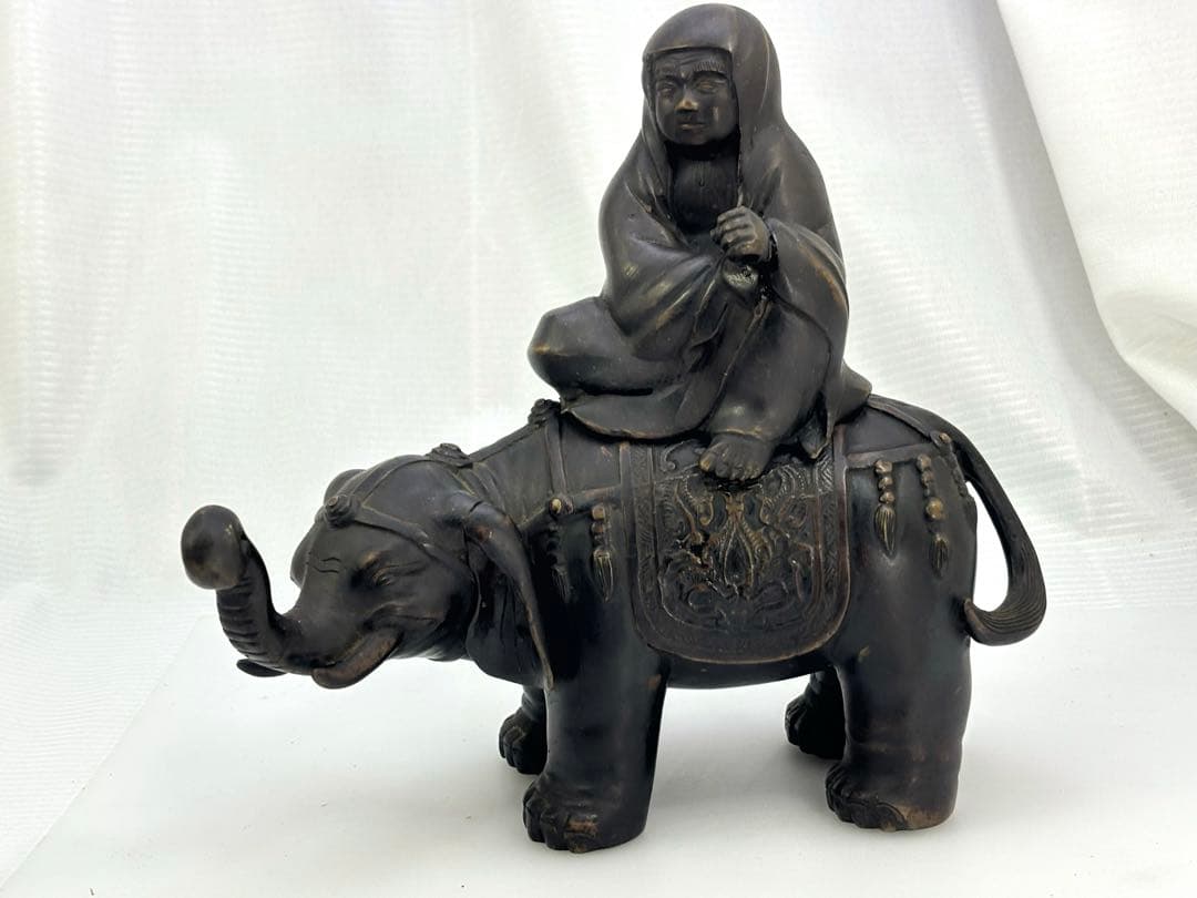 中国美術 古銅 象上達磨大師 香炉