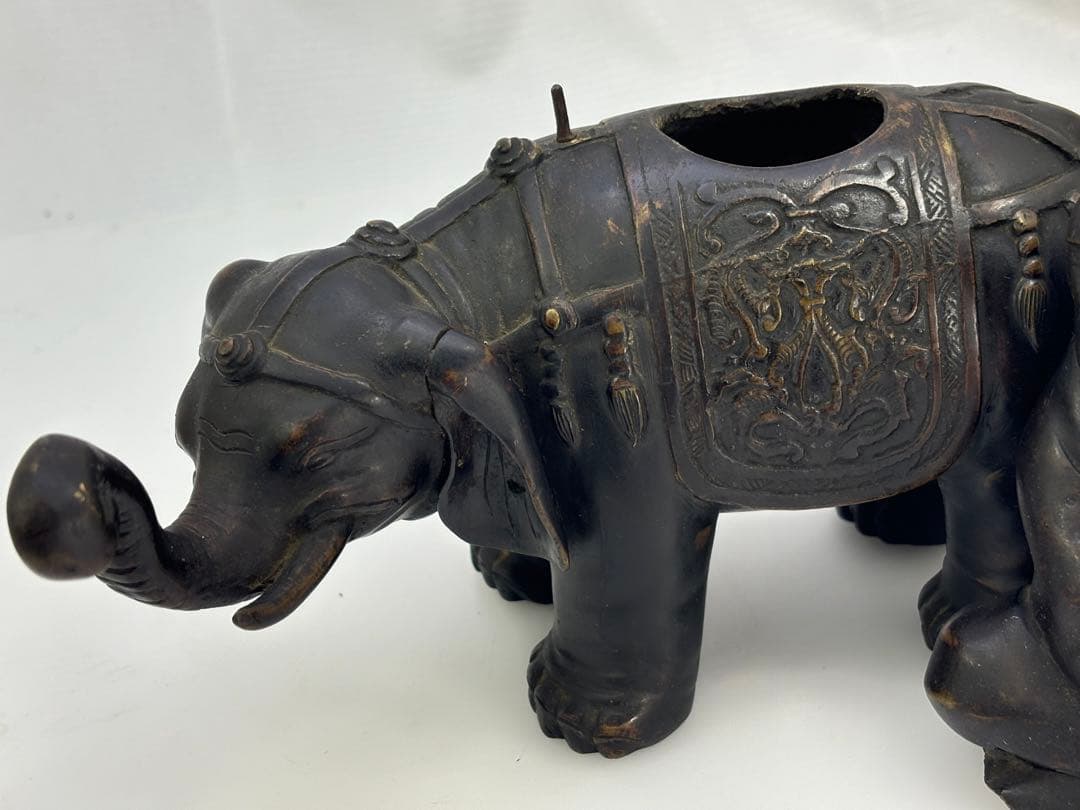 中国美術 古銅 象上達磨大師 香炉