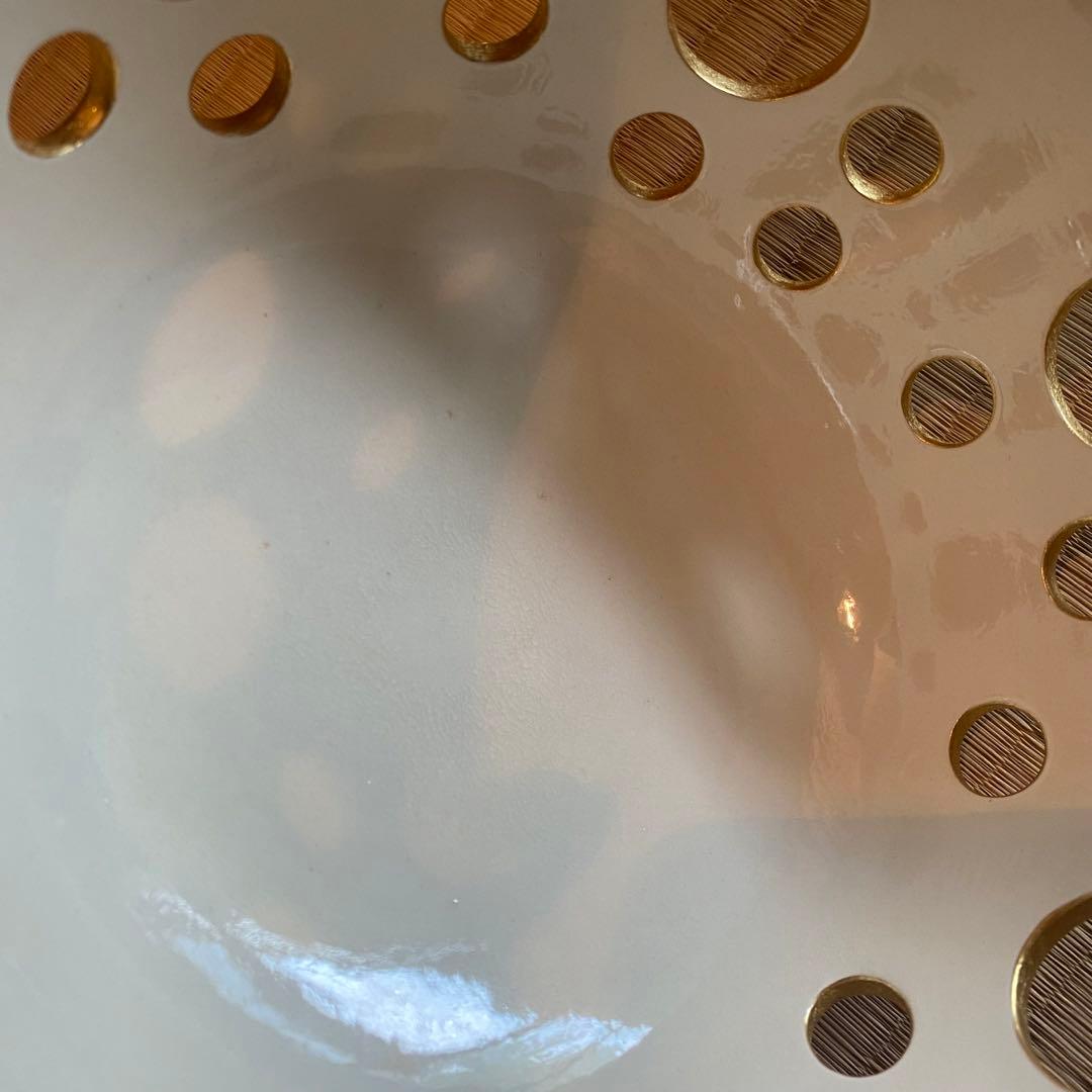 中村翠嵐　菓子器　白交趾　水玉透　新古品　白　金　菓子鉢