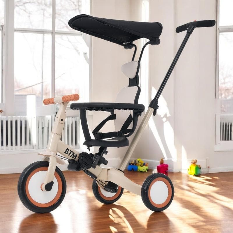 子供用三輪車 5in1 誕生日お祝い自転車オリジナル 押し棒付き 【ベージュ】