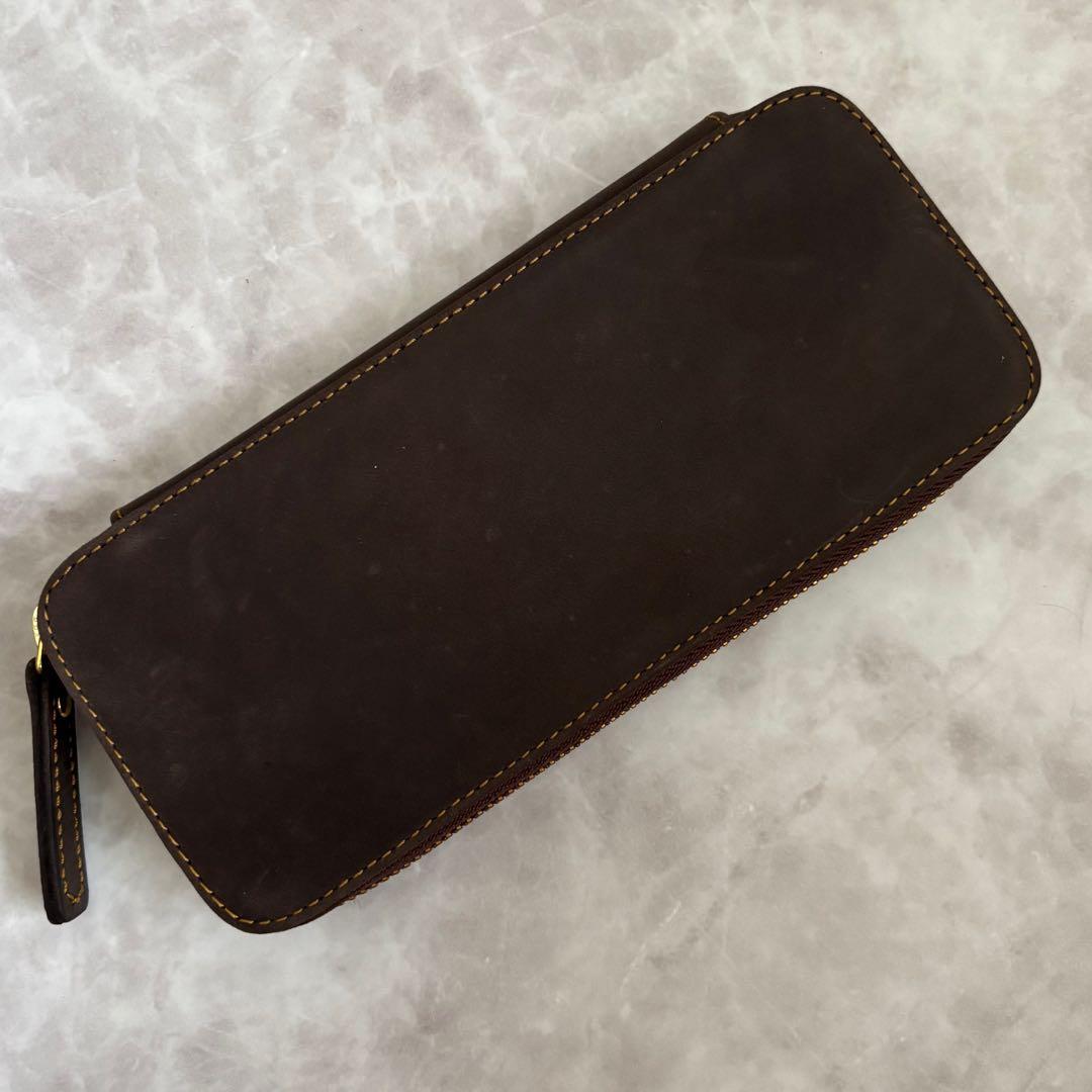 バハギア ペンケース ラウンドジップ型 クレイジーホース オリジナル コーヒー