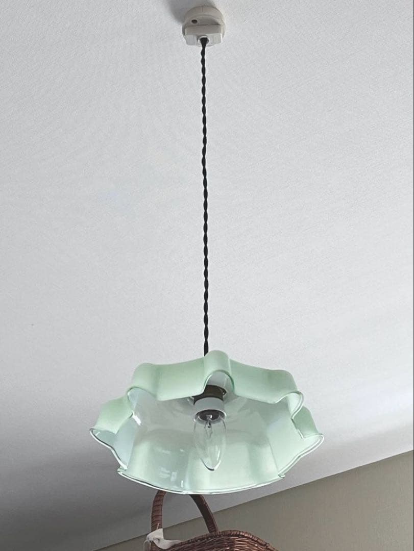 【美品】フランスアンティーク ミルクグリーンガラス シェードランプ[3213]