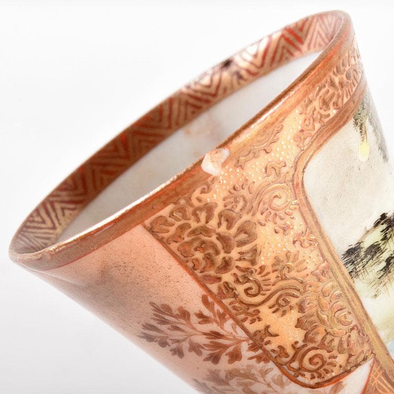 九谷焼　古九谷　色絵金彩　源氏物語画　觥　酒杯　一對　時代箱付　M　R4954