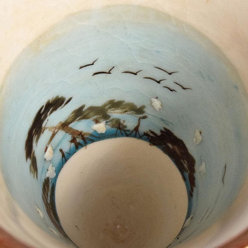 九谷焼　古九谷　色絵金彩　源氏物語画　觥　酒杯　一對　時代箱付　M　R4954