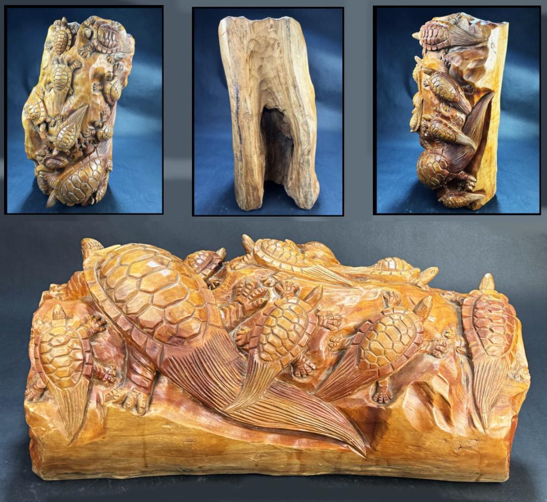 古美術 一本彫り 福亀木彫り置物 手彫り 骨董 古玩 旧蔵 古賞物WWWT029
