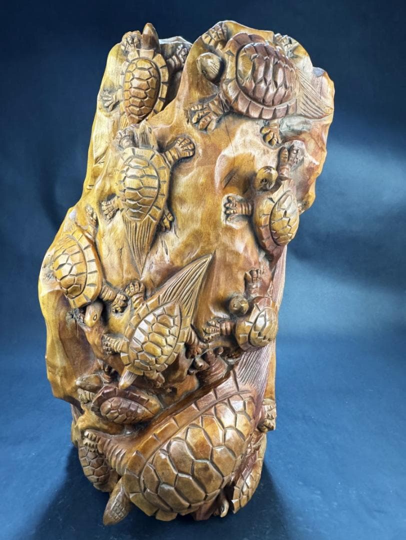 古美術 一本彫り 福亀木彫り置物 手彫り 骨董 古玩 旧蔵 古賞物WWWT029