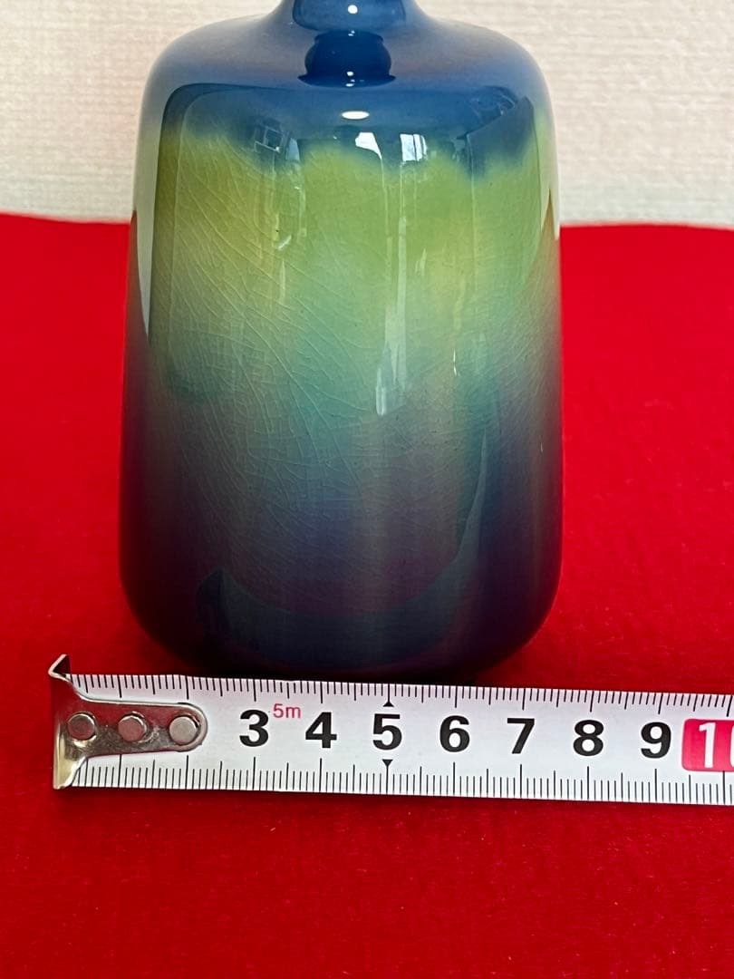 人間国宝 柳雨軒 三代 徳田八十吉  碧明釉 瓶  約15cm 管理T183