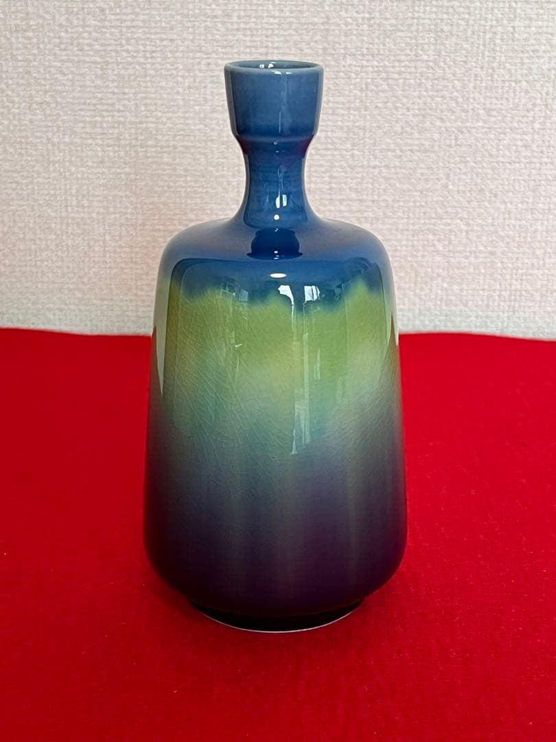 人間国宝 柳雨軒 三代 徳田八十吉  碧明釉 瓶  約15cm 管理T183