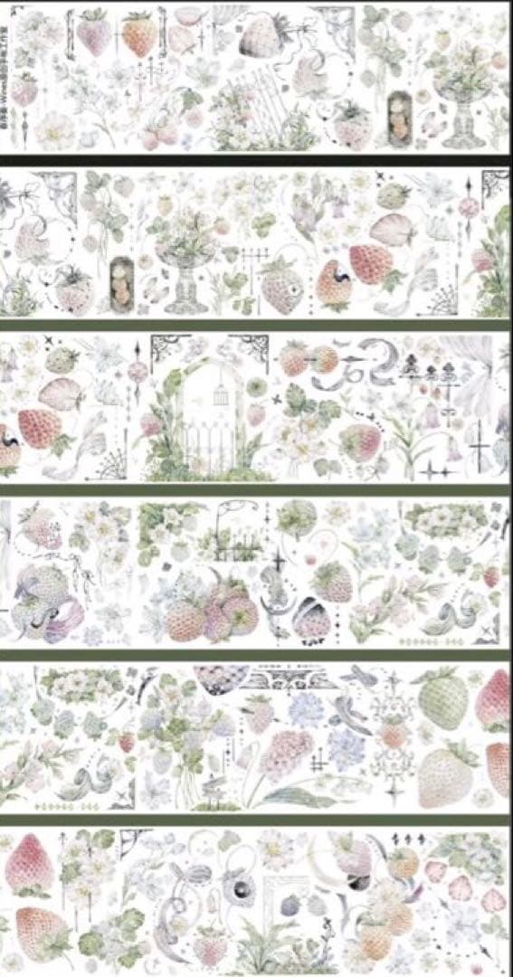 贝壳光 6.5cm×10m 春序奏 海外マスキングテープ　海外マステ　苺　イチゴ